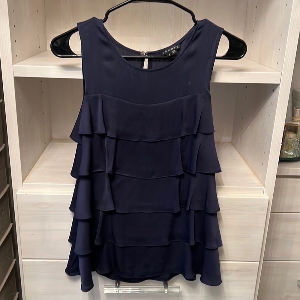 Theory Navy Silk Shell - Size S
